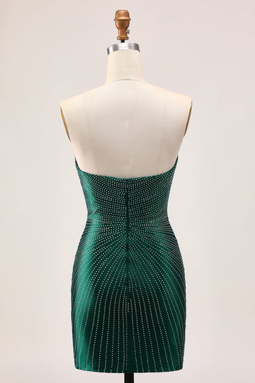 Robe moulante de retour vert foncé scintillante sans bretelles